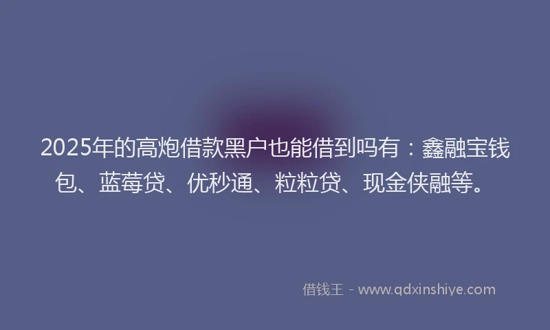 2025年的高炮借款黑户也能借到吗有：鑫融宝钱包、蓝莓贷、优秒通、粒粒贷、现金侠融等。