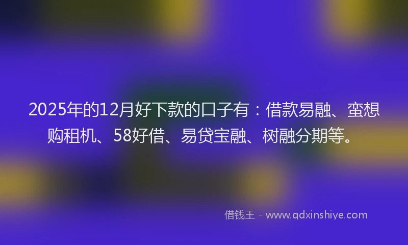 2025年的12月好下款的口子有：借款易融、蛮想购租机、58好借、易贷宝融、树融分期等。