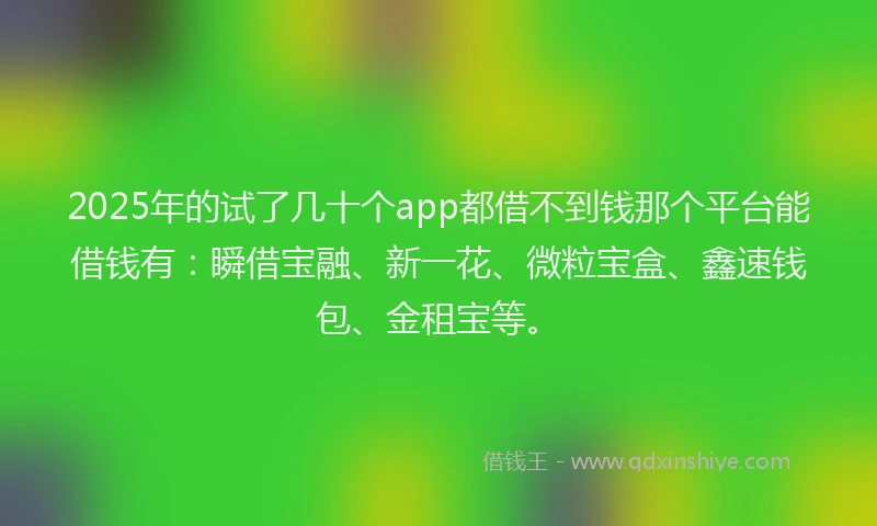 2025年的试了几十个app都借不到钱那个平台能借钱有：瞬借宝融、新一花、微粒宝盒、鑫速钱包、金租宝等。