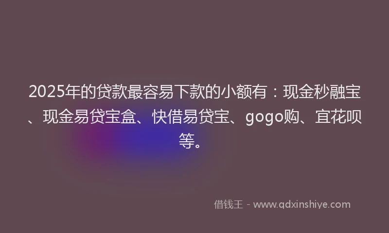 2025年的贷款最容易下款的小额有：现金秒融宝、现金易贷宝盒、快借易贷宝、gogo购、宜花呗等。