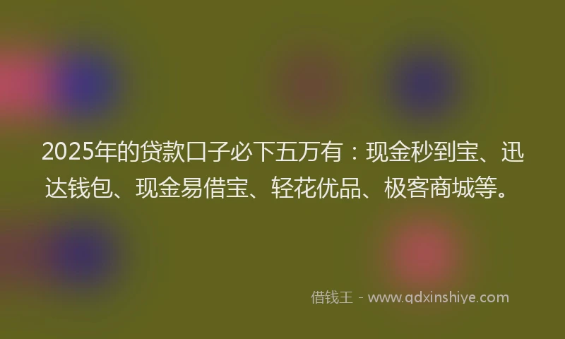 2025年的贷款口子必下五万有：现金秒到宝、迅达钱包、现金易借宝、轻花优品、极客商城等。