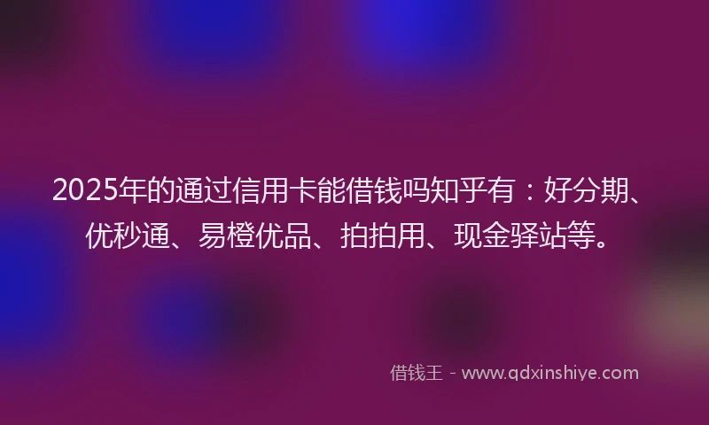 2025年的通过信用卡能借钱吗知乎有：好分期、优秒通、易橙优品、拍拍用、现金驿站等。