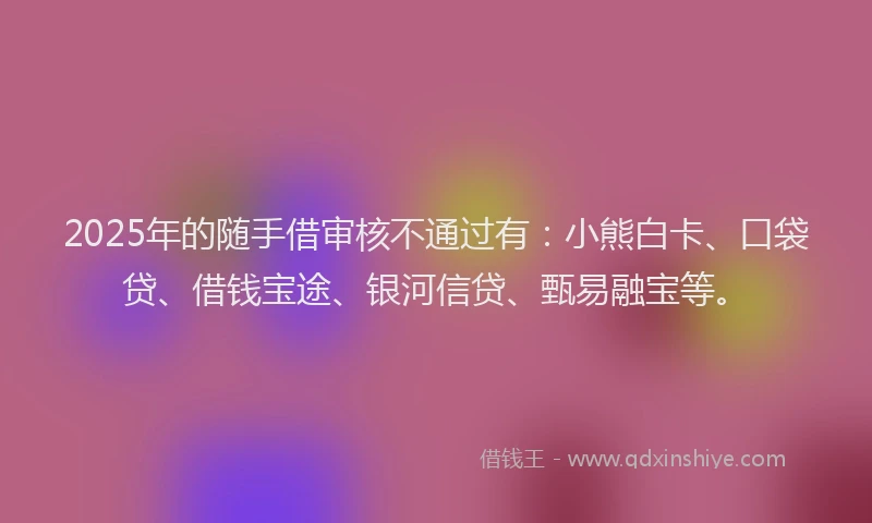 2025年的随手借审核不通过有：小熊白卡、口袋贷、借钱宝途、银河信贷、甄易融宝等。