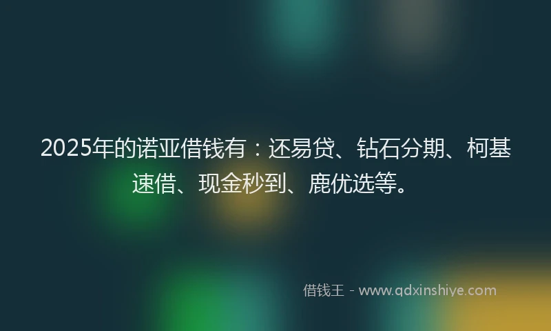 2025年的诺亚借钱有：还易贷、钻石分期、柯基速借、现金秒到、鹿优选等。