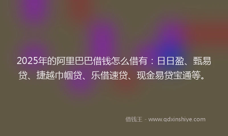 2025年的阿里巴巴借钱怎么借有:日日盈、甄易贷、捷越巾帼贷、乐借速贷、现金易贷宝通等。