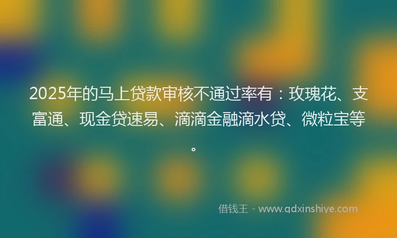 2025年的马上贷款审核不通过率有：玫瑰花、支富通、现金贷速易、滴滴金融滴水贷、微粒宝等。