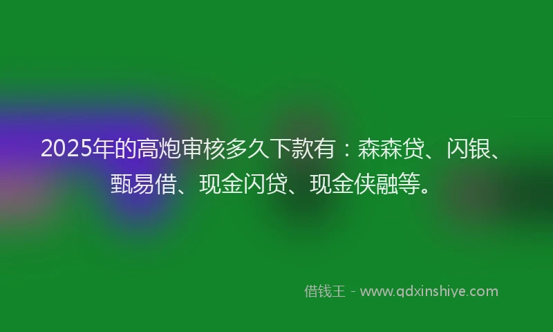 2025年的高炮审核多久下款有：森森贷、闪银、甄易借、现金闪贷、现金侠融等。