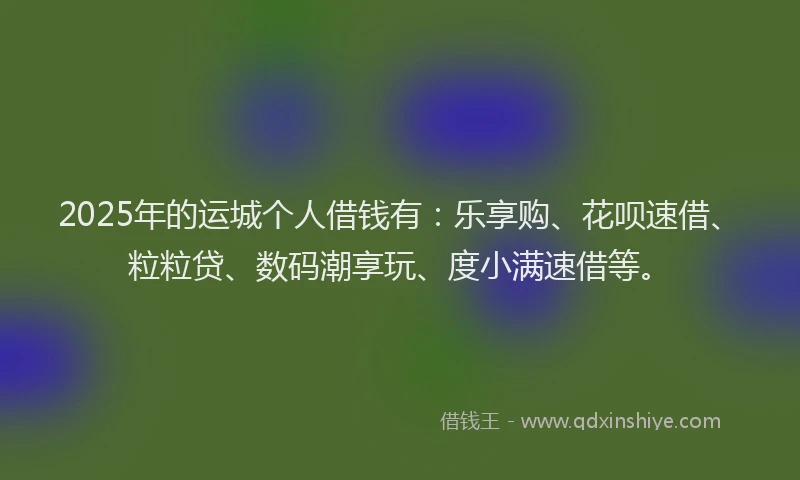 2025年的运城个人借钱有：乐享购、花呗速借、粒粒贷、数码潮享玩、度小满速借等。