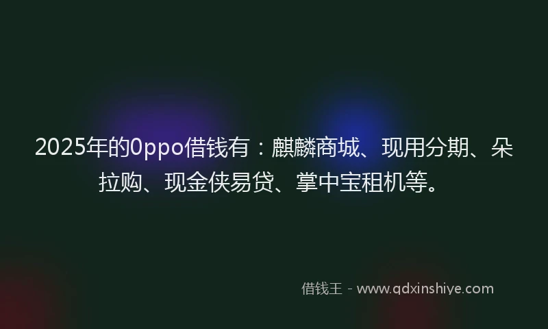 2025年的0ppo借钱有：麒麟商城、现用分期、朵拉购、现金侠易贷、掌中宝租机等。