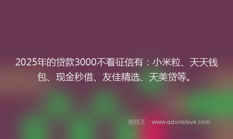 2025年的贷款3000不看征信有：小米粒、天天钱包、现金秒借、友佳精选、天美贷等。