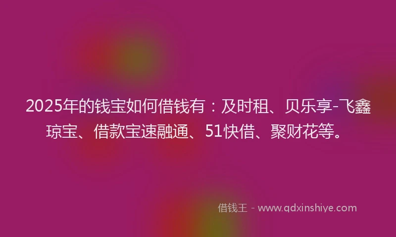 2025年的钱宝如何借钱有：及时租、贝乐享-飞鑫琼宝、借款宝速融通、51快借、聚财花等。