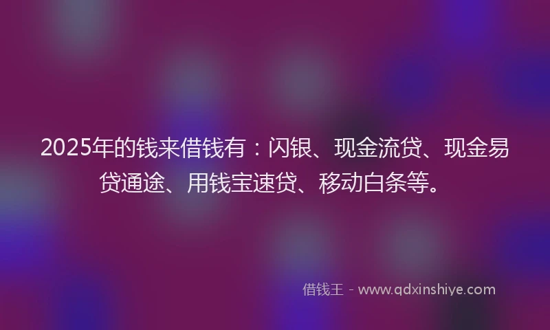 2025年的钱来借钱有：闪银、现金流贷、现金易贷通途、用钱宝速贷、移动白条等。