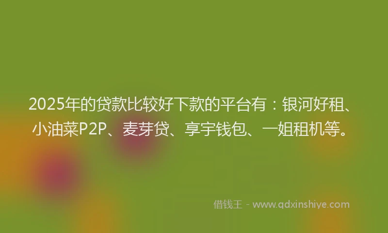 2025年的贷款比较好下款的平台有：银河好租、小油菜P2P、麦芽贷、享宇钱包、一姐租机等。