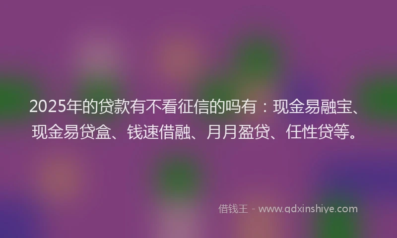 2025年的贷款有不看征信的吗有：现金易融宝、现金易贷盒、钱速借融、月月盈贷、任性贷等。