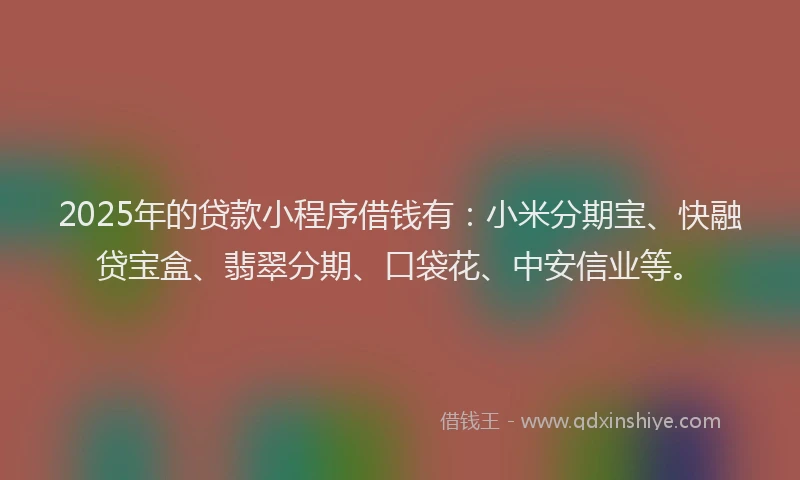 2025年的贷款小程序借钱有：小米分期宝、快融贷宝盒、翡翠分期、口袋花、中安信业等。