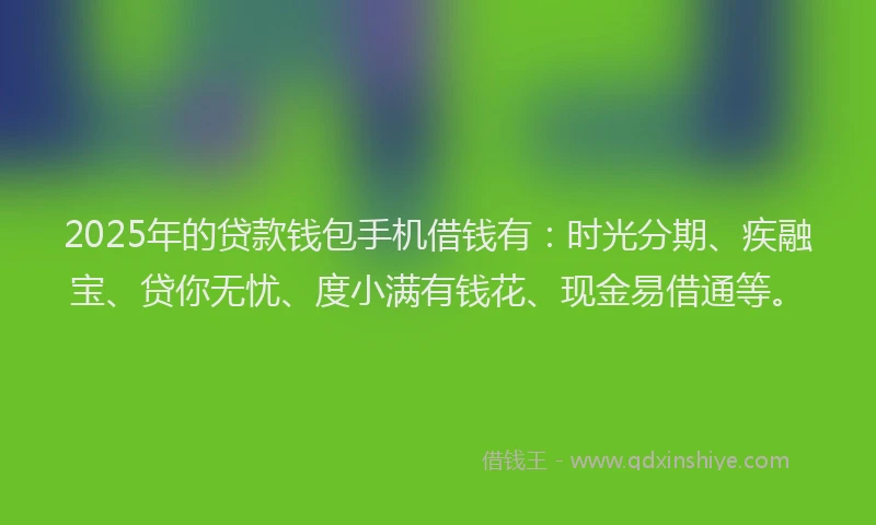 2025年的贷款钱包手机借钱有：时光分期、疾融宝、贷你无忧、度小满有钱花、现金易借通等。
