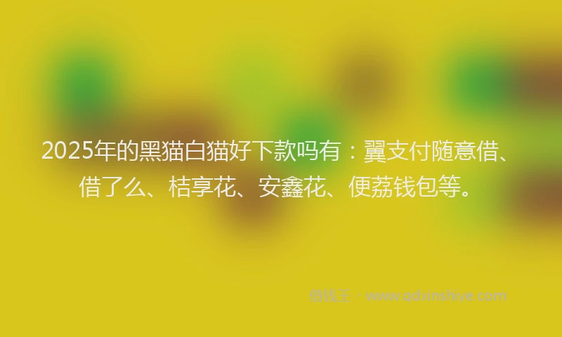 2025年的黑猫白猫好下款吗有：翼支付随意借、借了么、桔享花、安鑫花、便荔钱包等。