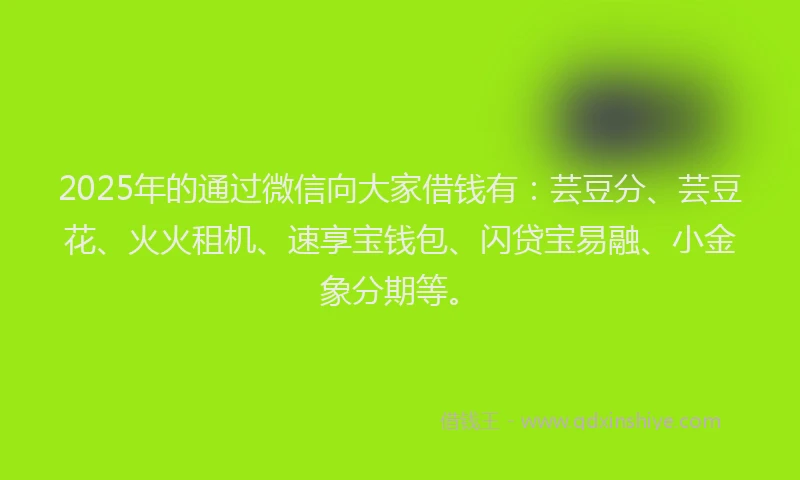 2025年的通过微信向大家借钱有：芸豆分、芸豆花、火火租机、速享宝钱包、闪贷宝易融、小金象分期等。
