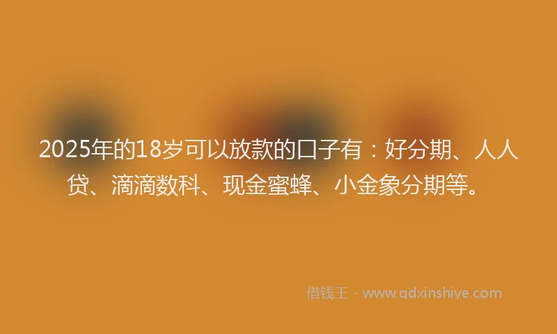 2025年的18岁可以放款的口子有：好分期、人人贷、滴滴数科、现金蜜蜂、小金象分期等。