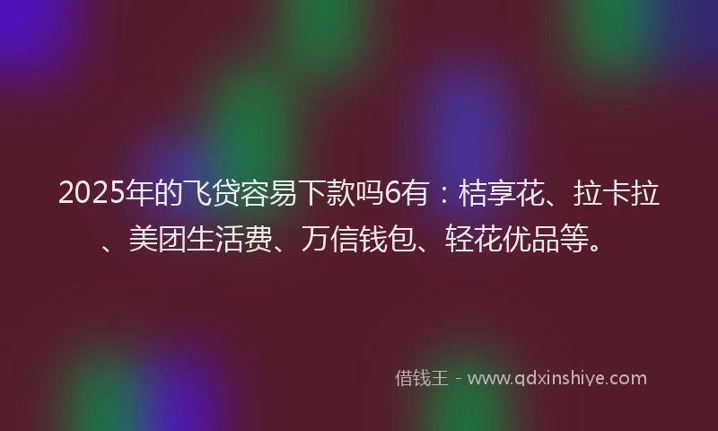 2025年的飞贷容易下款吗6有：桔享花、拉卡拉、美团生活费、万信钱包、轻花优品等。