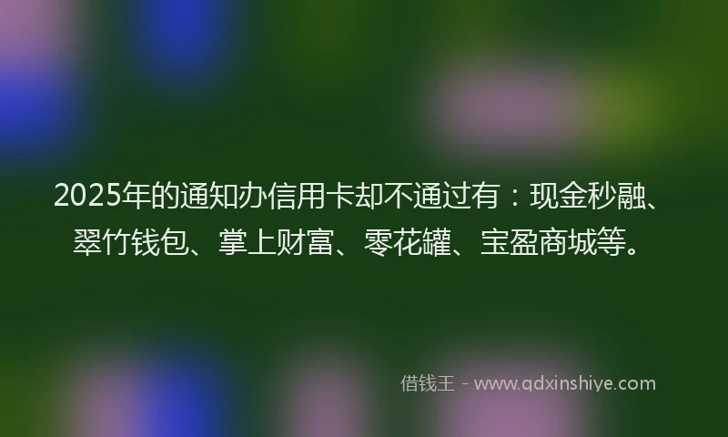 2025年的通知办信用卡却不通过有：现金秒融、翠竹钱包、掌上财富、零花罐、宝盈商城等。