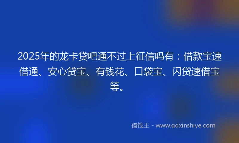 2025年的龙卡贷吧通不过上征信吗有：借款宝速借通、安心贷宝、有钱花、口袋宝、闪贷速借宝等。