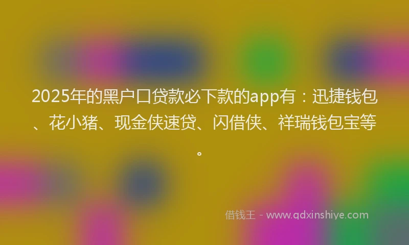 2025年的黑户口贷款必下款的app有：迅捷钱包、花小猪、现金侠速贷、闪借侠、祥瑞钱包宝等。