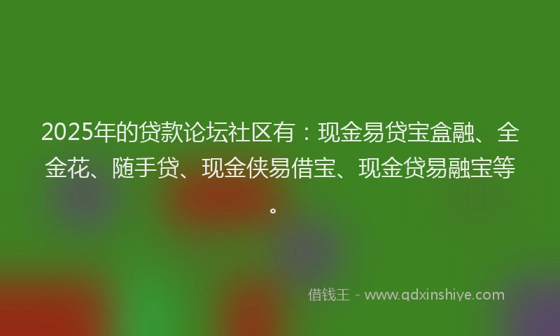 2025年的贷款论坛社区有：现金易贷宝盒融、全金花、随手贷、现金侠易借宝、现金贷易融宝等。