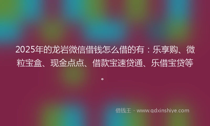 2025年的龙岩微信借钱怎么借的有：乐享购、微粒宝盒、现金点点、借款宝速贷通、乐借宝贷等。