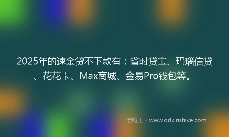 2025年的速金贷不下款有：省时贷宝、玛瑙信贷、花花卡、Max商城、金易Pro钱包等。
