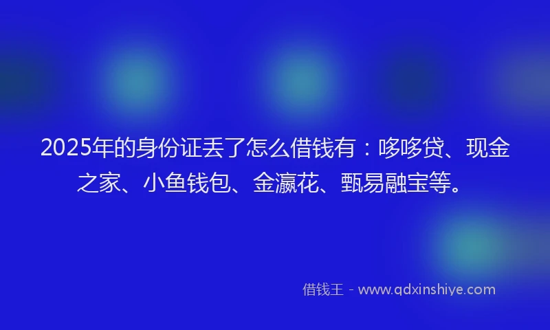 2025年的身份证丢了怎么借钱有：哆哆贷、现金之家、小鱼钱包、金瀛花、甄易融宝等。