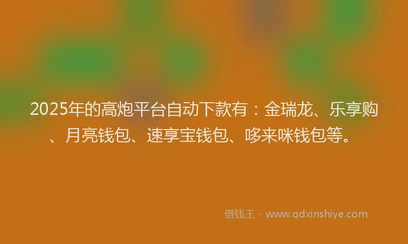 2025年的高炮平台自动下款有：金瑞龙、乐享购、月亮钱包、速享宝钱包、哆来咪钱包等。