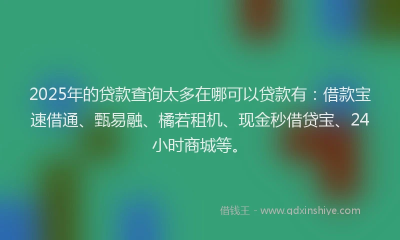 2025年的贷款查询太多在哪可以贷款有：借款宝速借通、甄易融、橘若租机、现金秒借贷宝、24小时商城等。