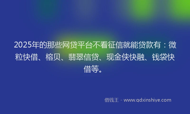 2025年的那些网贷平台不看征信就能贷款有：微粒快借、榕贝、翡翠信贷、现金侠快融、钱袋快借等。