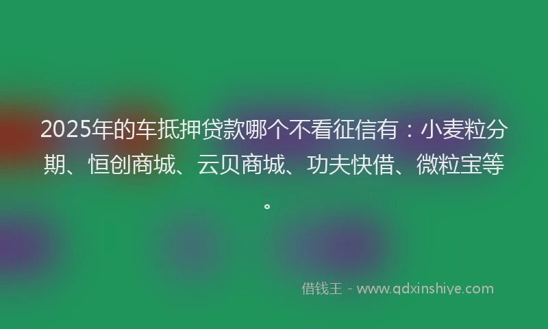 2025年的车抵押贷款哪个不看征信有：小麦粒分期、恒创商城、云贝商城、功夫快借、微粒宝等。