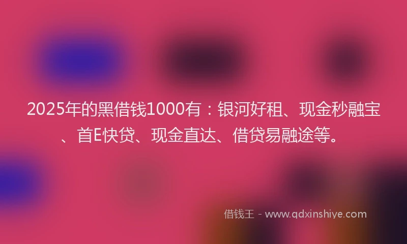 2025年的黑借钱1000有：银河好租、现金秒融宝、首E快贷、现金直达、借贷易融途等。