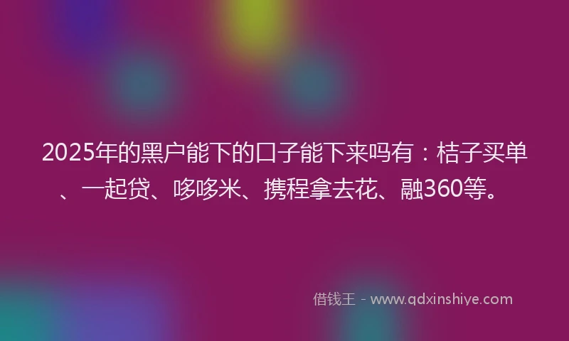 2025年的黑户能下的口子能下来吗有：桔子买单、一起贷、哆哆米、携程拿去花、融360等。
