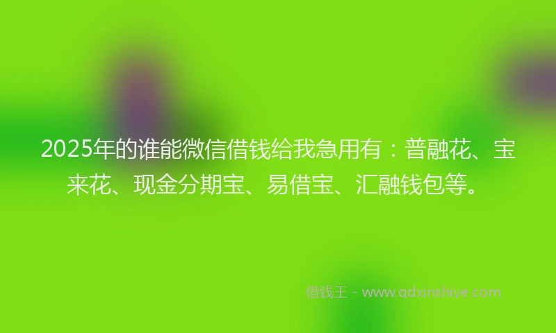2025年的谁能微信借钱给我急用有：普融花、宝来花、现金分期宝、易借宝、汇融钱包等。
