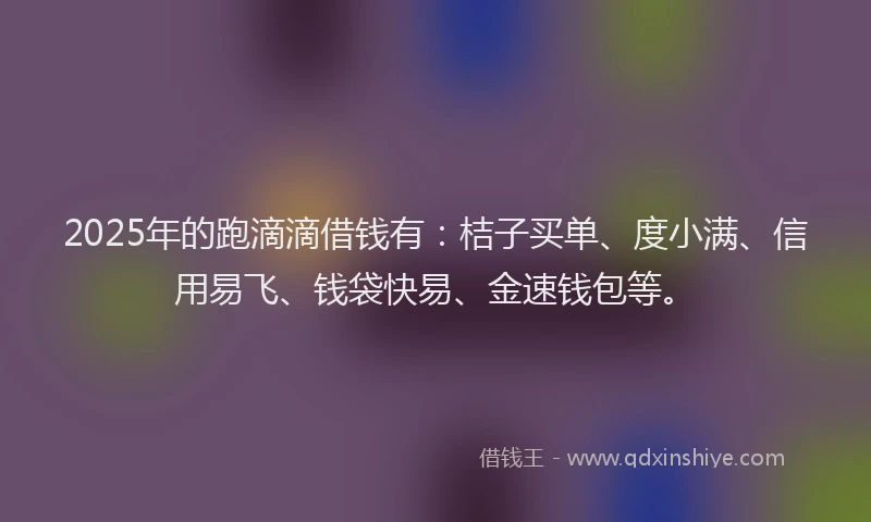 2025年的跑滴滴借钱有：桔子买单、度小满、信用易飞、钱袋快易、金速钱包等。