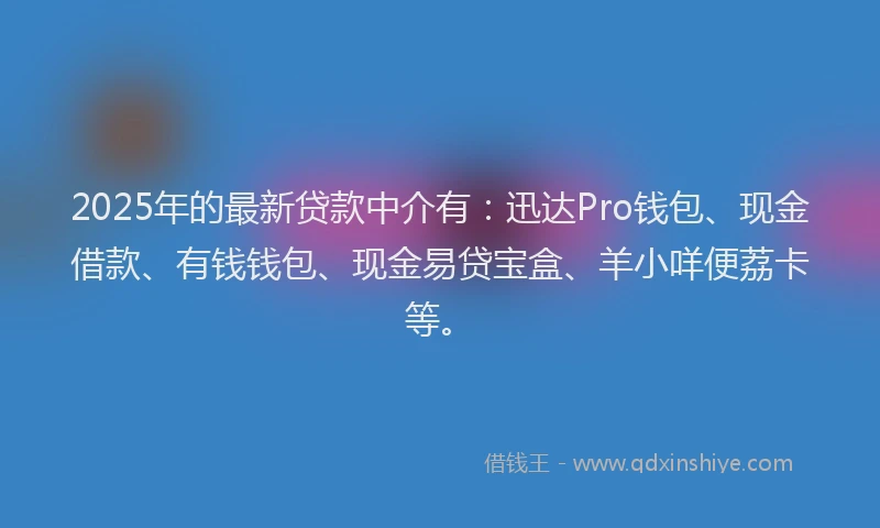 2025年的最新贷款中介有：迅达Pro钱包、现金借款、有钱钱包、现金易贷宝盒、羊小咩便荔卡等。