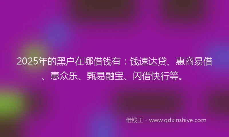 2025年的黑户在哪借钱有：钱速达贷、惠商易借、惠众乐、甄易融宝、闪借快行等。
