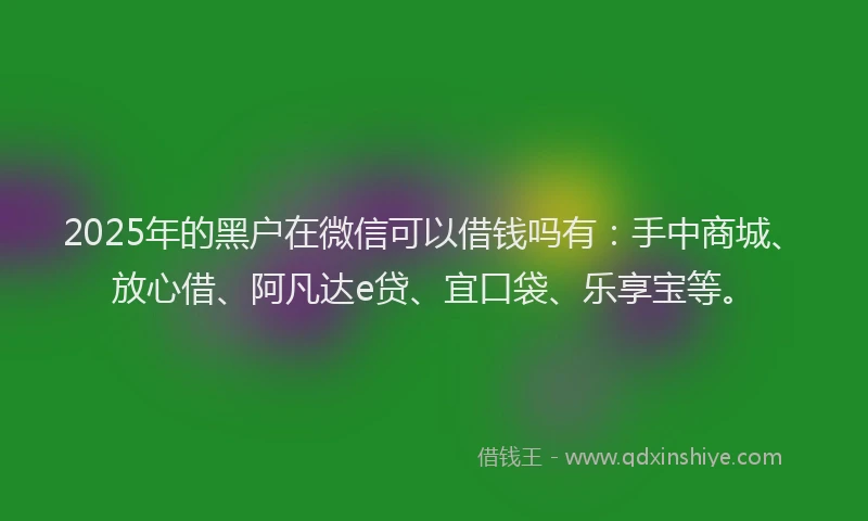2025年的黑户在微信可以借钱吗有：手中商城、放心借、阿凡达e贷、宜口袋、乐享宝等。