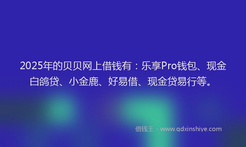 2025年的贝贝网上借钱有：乐享Pro钱包、现金白鸽贷、小金鹿、好易借、现金贷易行等。