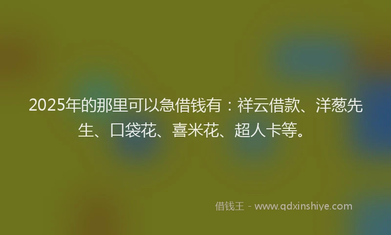 2025年的那里可以急借钱有：祥云借款、洋葱先生、口袋花、喜米花、超人卡等。