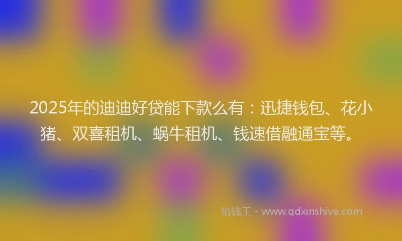 2025年的迪迪好贷能下款么有：迅捷钱包、花小猪、双喜租机、蜗牛租机、钱速借融通宝等。