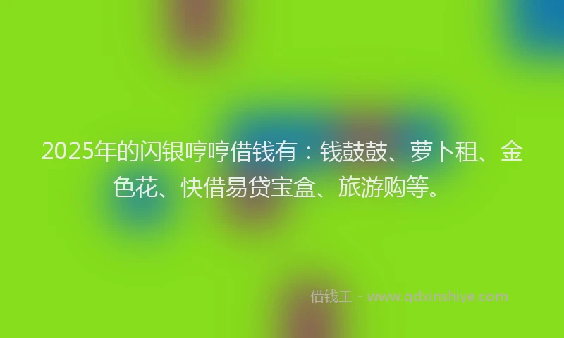 2025年的闪银哼哼借钱有：钱鼓鼓、萝卜租、金色花、快借易贷宝盒、旅游购等。