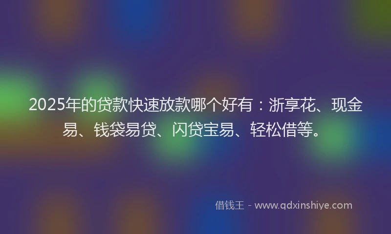 2025年的贷款快速放款哪个好有：浙享花、现金易、钱袋易贷、闪贷宝易、轻松借等。