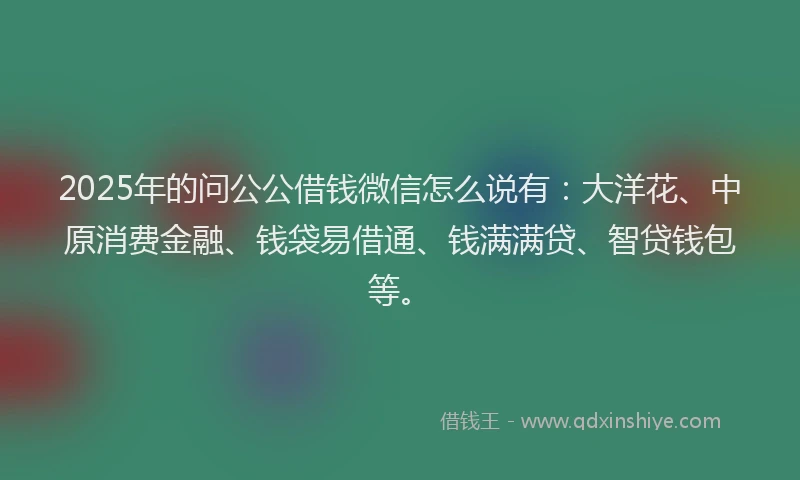 2025年的问公公借钱微信怎么说有：大洋花、中原消费金融、钱袋易借通、钱满满贷、智贷钱包等。