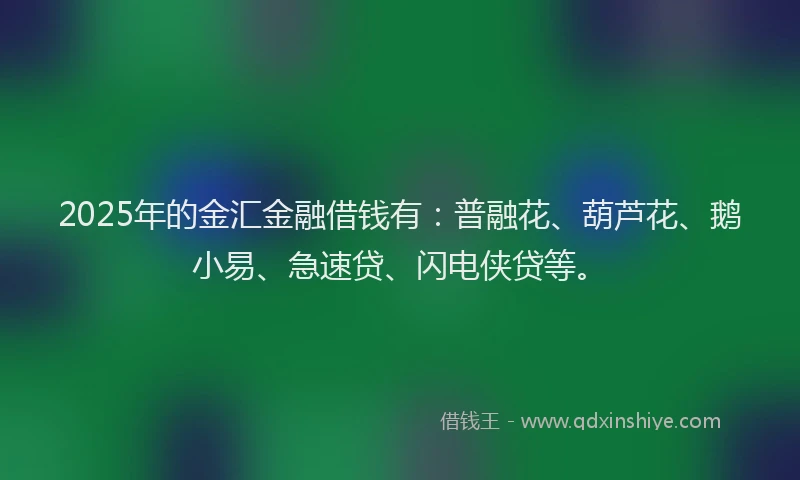 2025年的金汇金融借钱有：普融花、葫芦花、鹅小易、急速贷、闪电侠贷等。