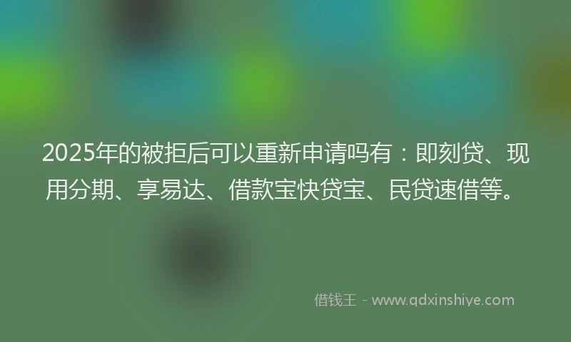 2025年的被拒后可以重新申请吗有：即刻贷、现用分期、享易达、借款宝快贷宝、民贷速借等。